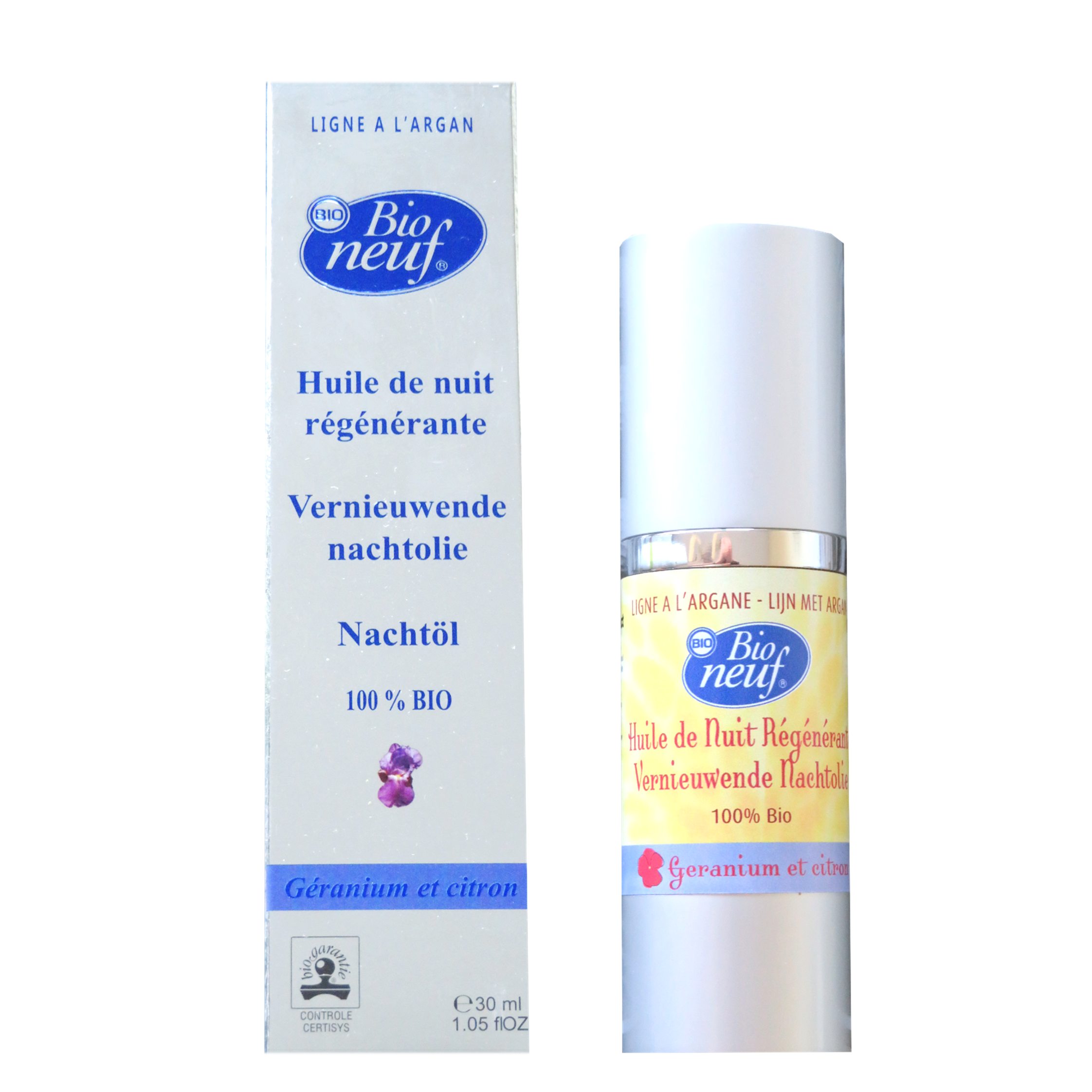 Huile de nuit régénérante Bio au géranium et citron (30 ml)